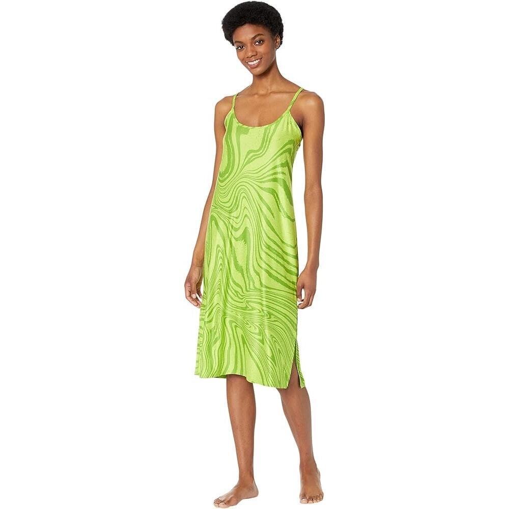 NWT Beyond Yoga Neon Green Marble Midi Dress Racerback Spaghetti Strap Sz Large